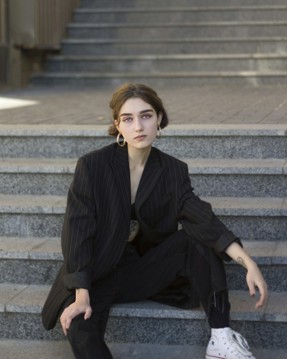 woman sittign on stairs