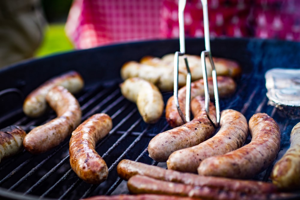 sausage grilled on griller outdoors