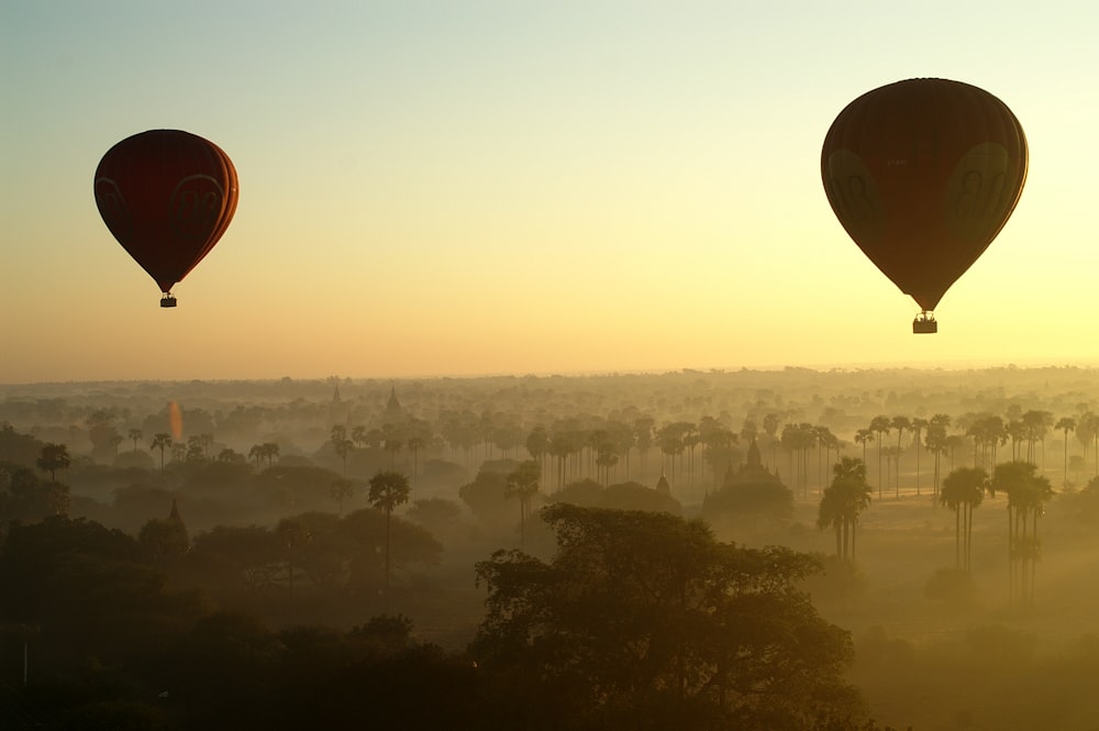 two hot air balloons on sky