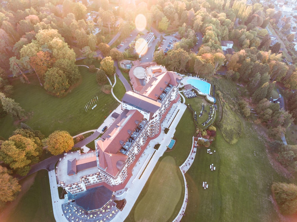 aerial photography of brown and white house