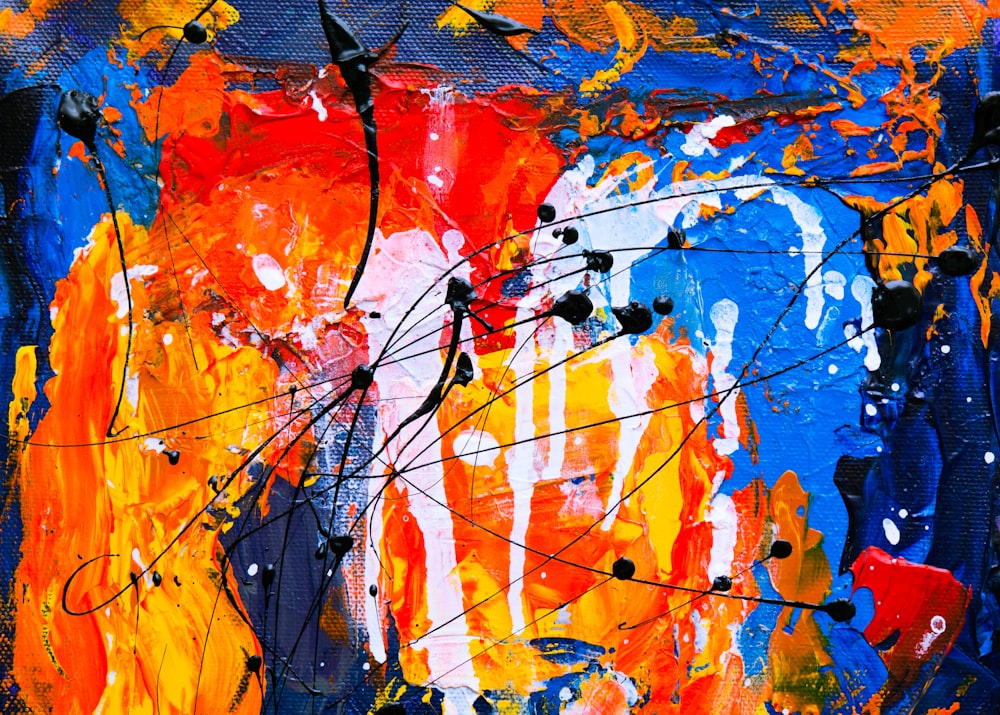 orange, yellow, and blue abstract painting