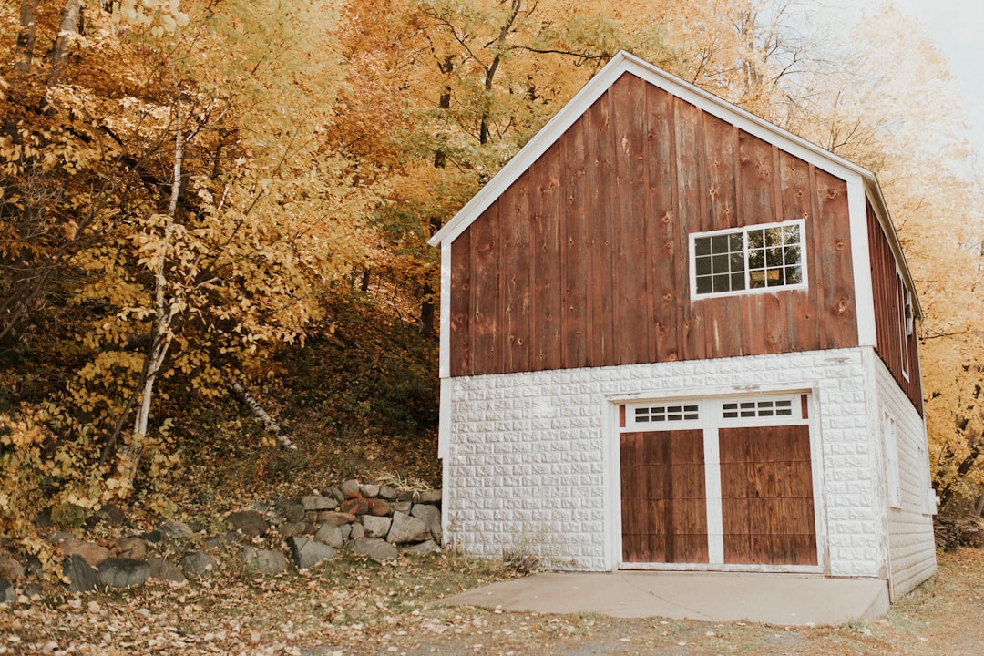 brown and white wooden house near yellow leaf trees during daytime