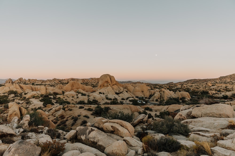 rock formations under gray sky