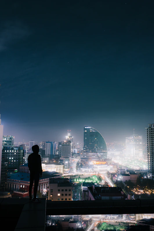 silhouette photo of a person on the top of a building