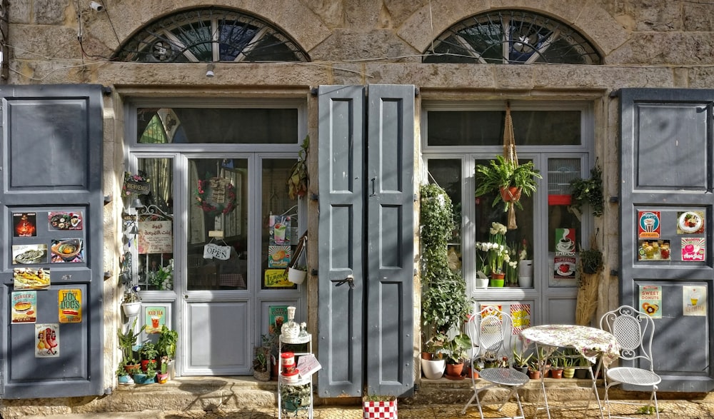 gray wooden doors