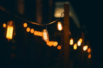 String lights illuminating a cozy evening atmosphere.