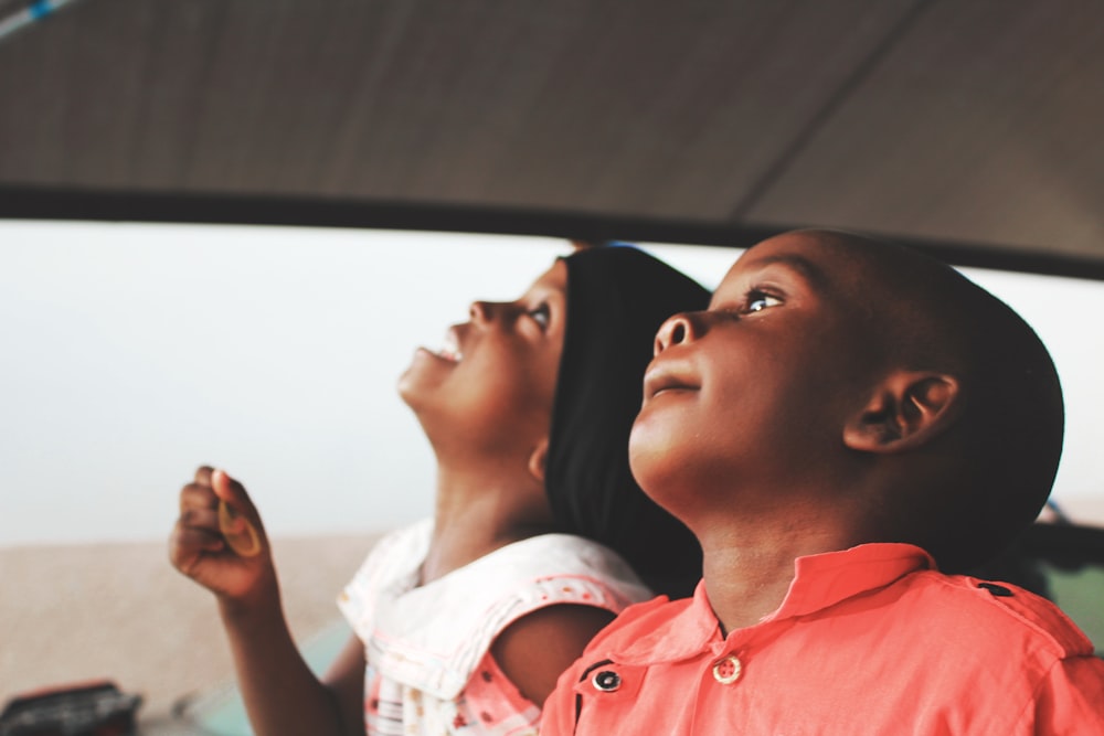 two girls looking up