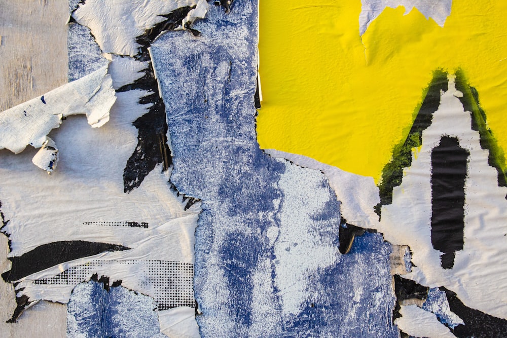 blue, yellow, and white abstract wall decor