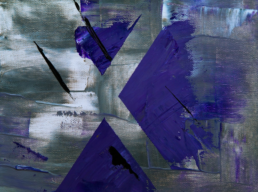 an abstract painting with purple and grey colors