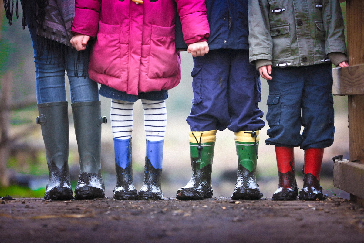 School-age children playing together outside