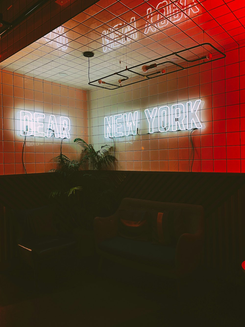 turned-on dear New York neon signage