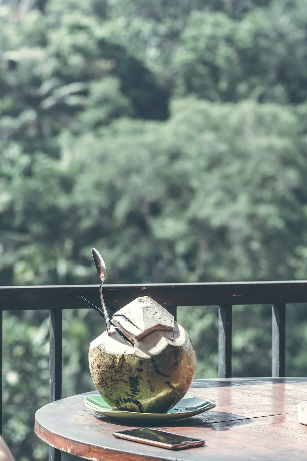 coconut with spoon inside