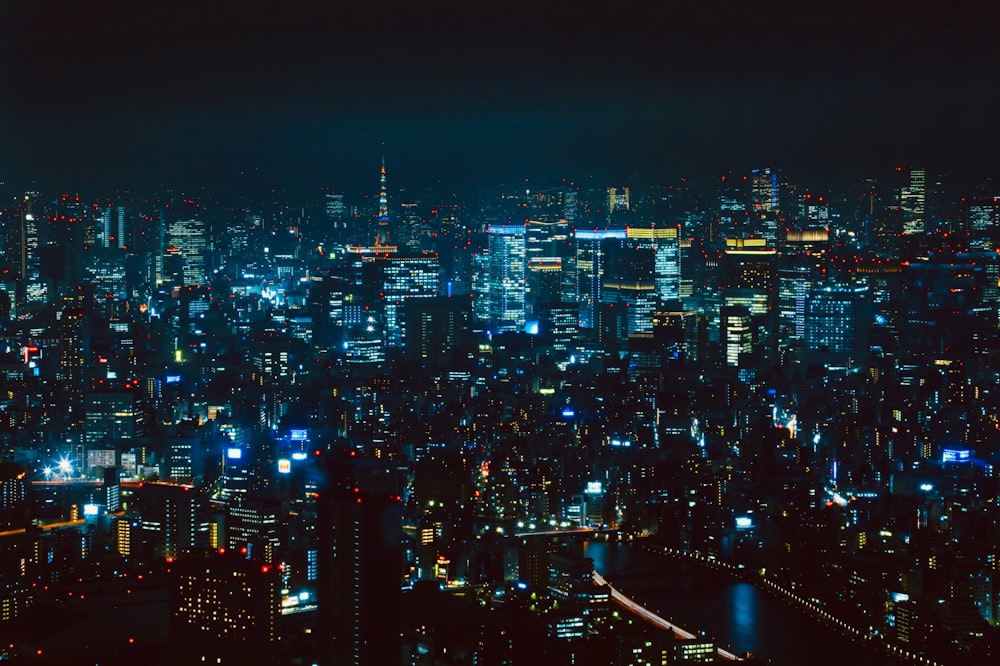 high-rise buildings during nighttime