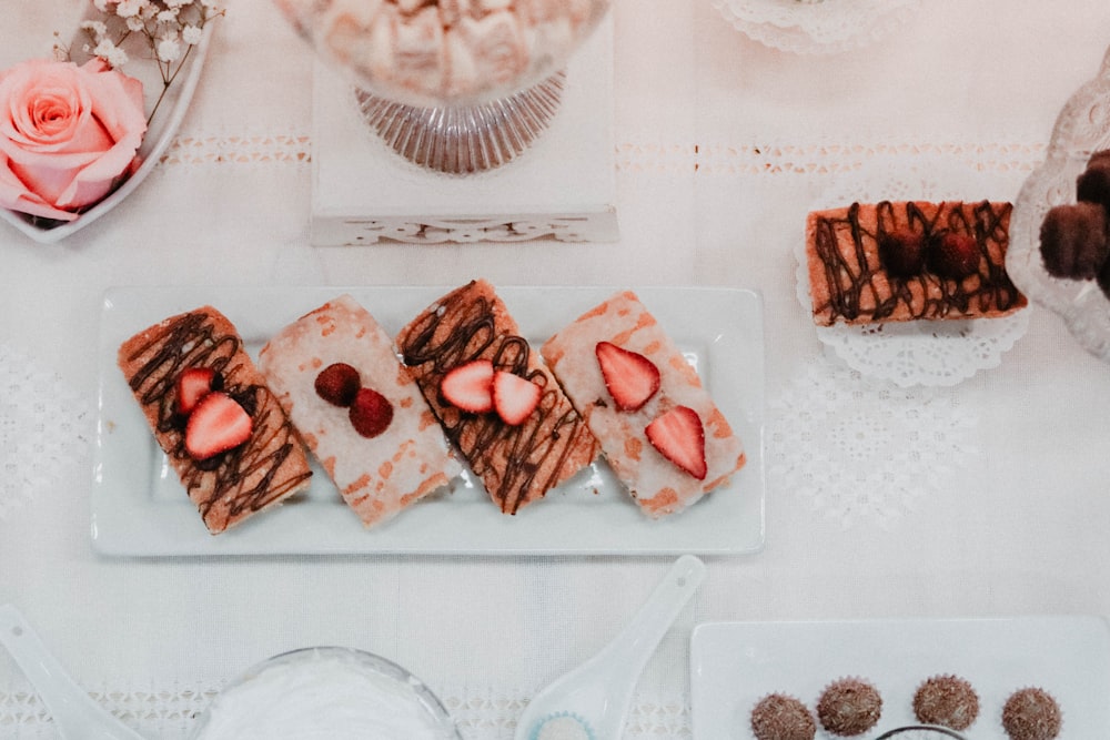 desert with strawberry toppings