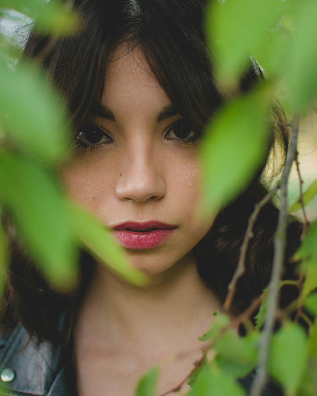 woman behind green-leafed plant