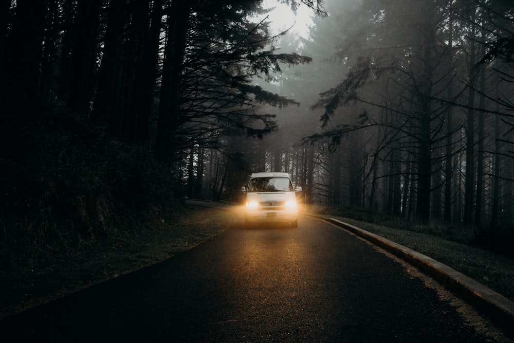 white vehicle on road