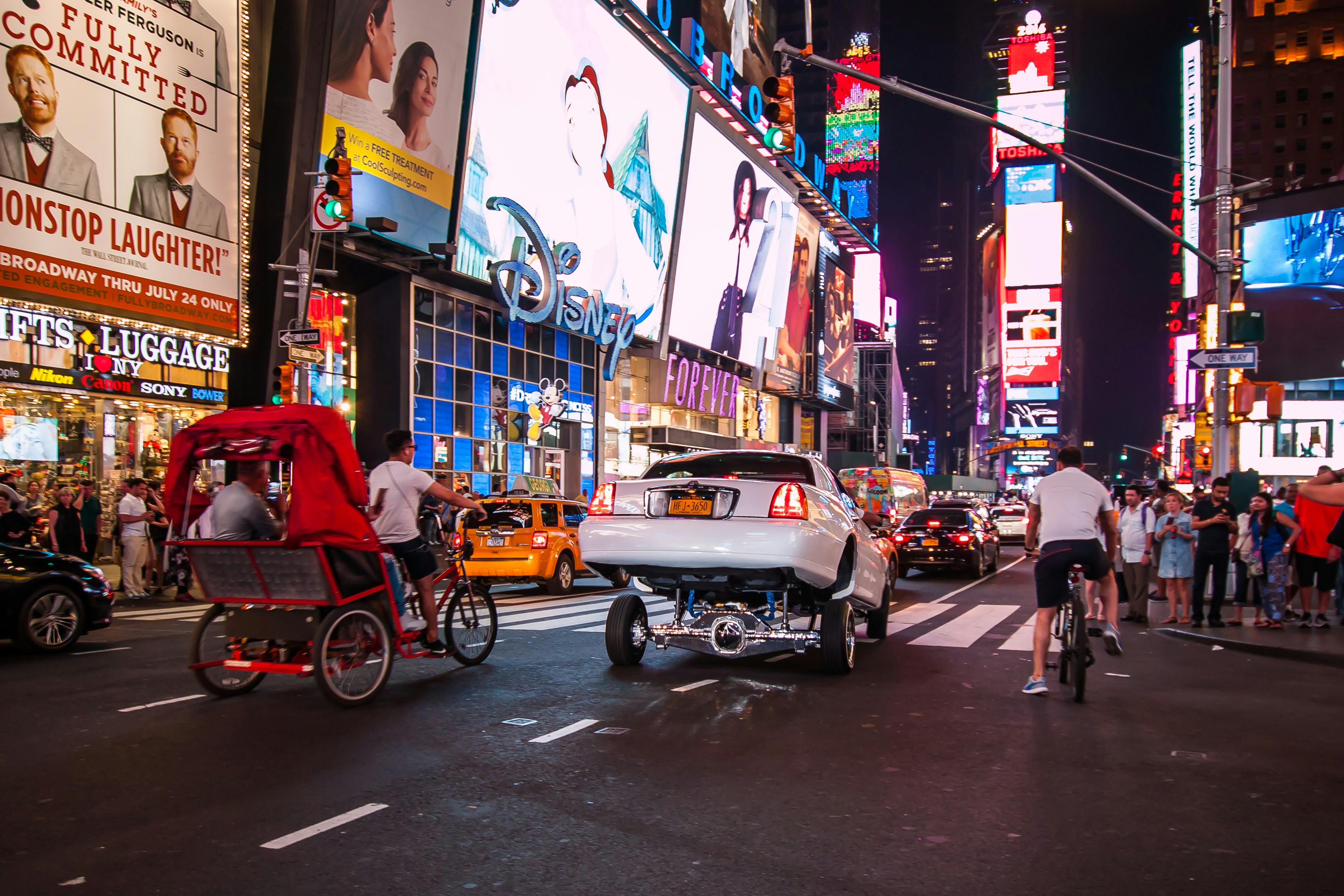 vehicle on road at night-time, Times Square Lowrider