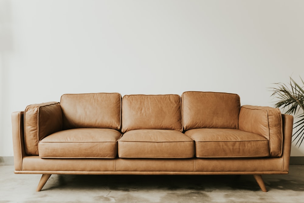 brown leather 3-seat sofa