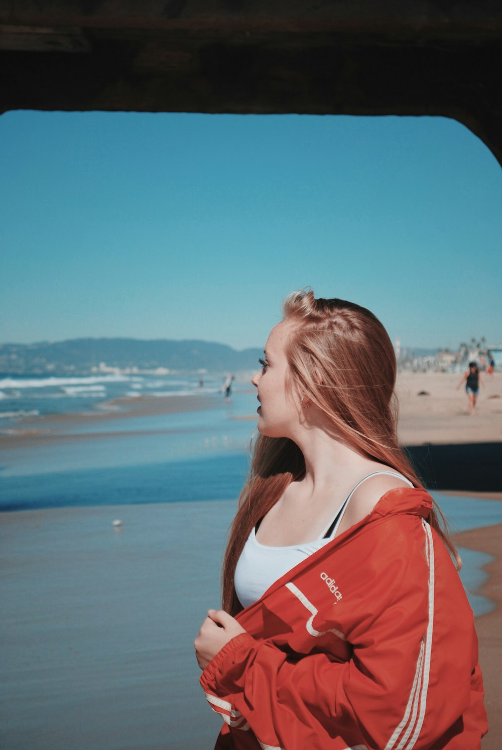 woman looking at beach