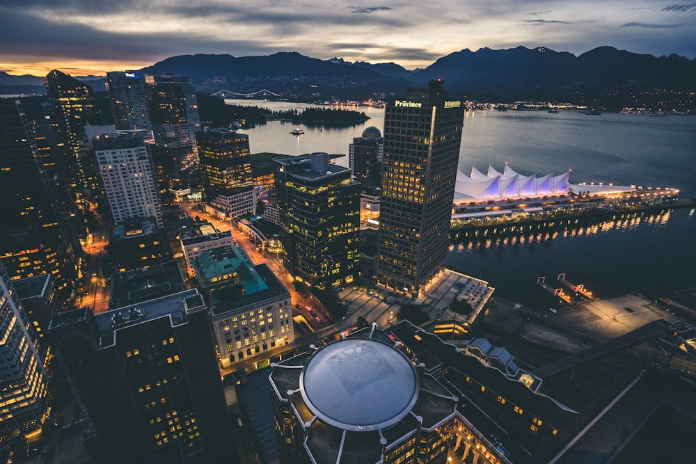 aerial view of cityscape at night