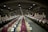 A vast underground wine cellar with multiple rows of large wooden barrels neatly aligned in a symmetrical fashion. The ceiling is made of concrete with a series of low-hanging lights casting a gentle illumination over the space. The atmosphere is cool and slightly dim, suggesting a controlled environment for wine aging.