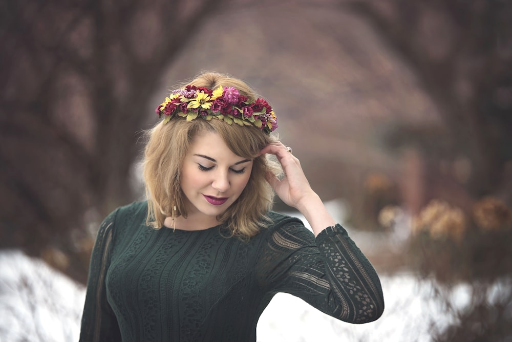 woman in green top