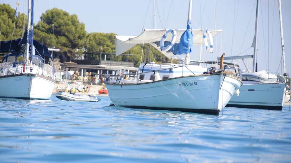 three sloop boats in body of water