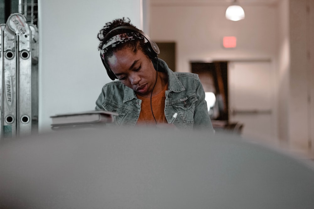 woman using headphones