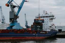 blue cargo ship