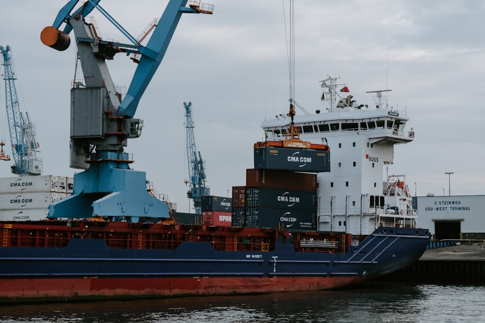 blue cargo ship