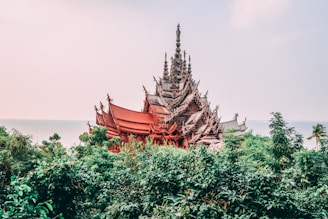 red and gray pagoda house