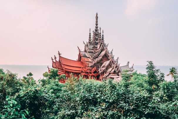 red and gray pagoda house