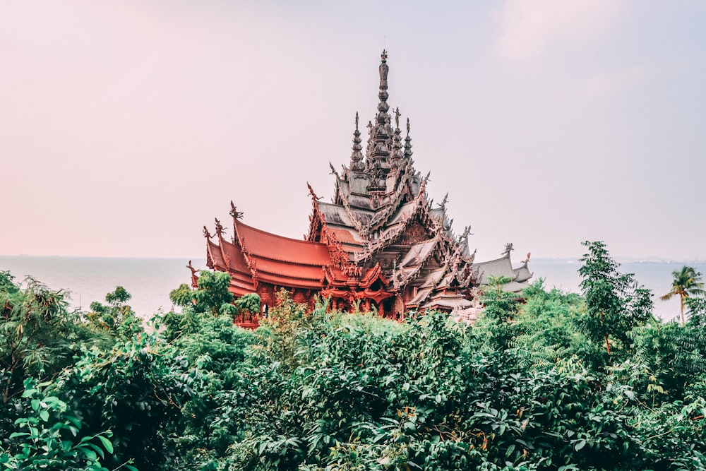 red and gray pagoda house