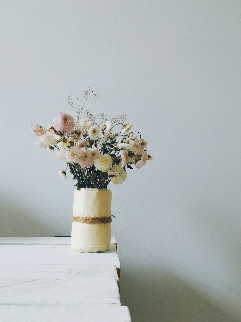 white petaled flowers in white vase