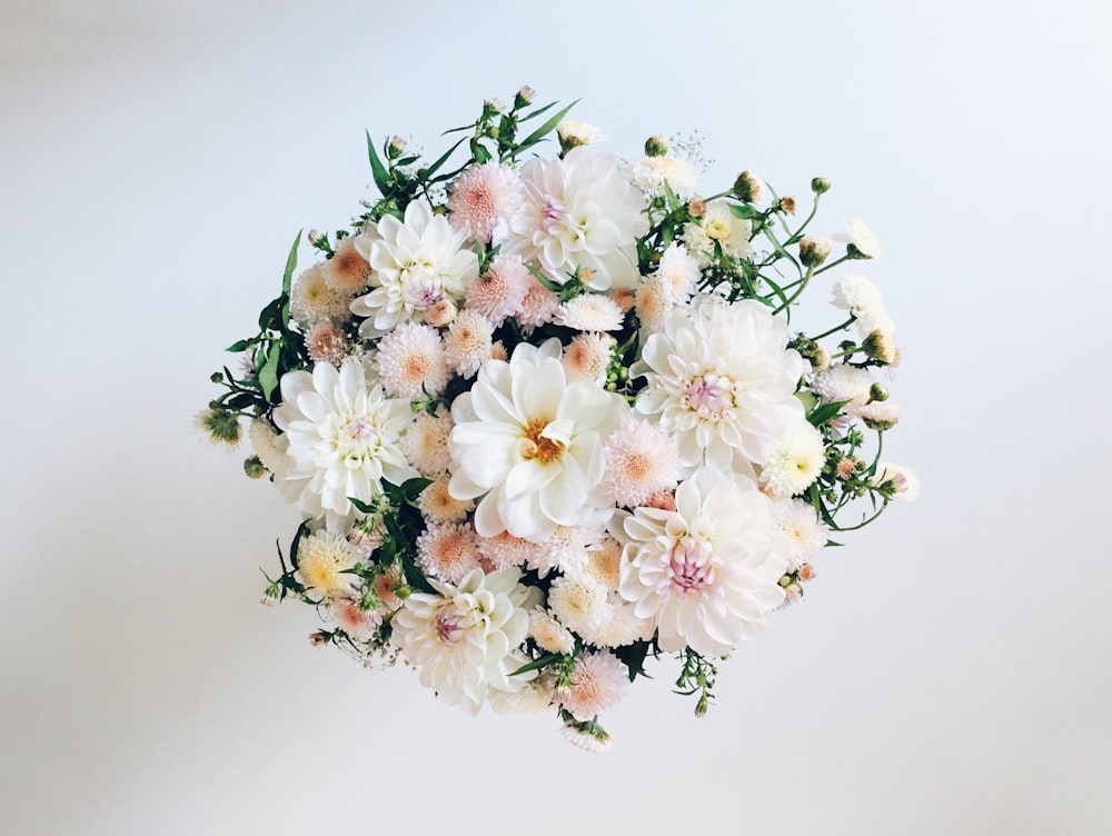 white and pink dahlia flowers in bloom bouquet