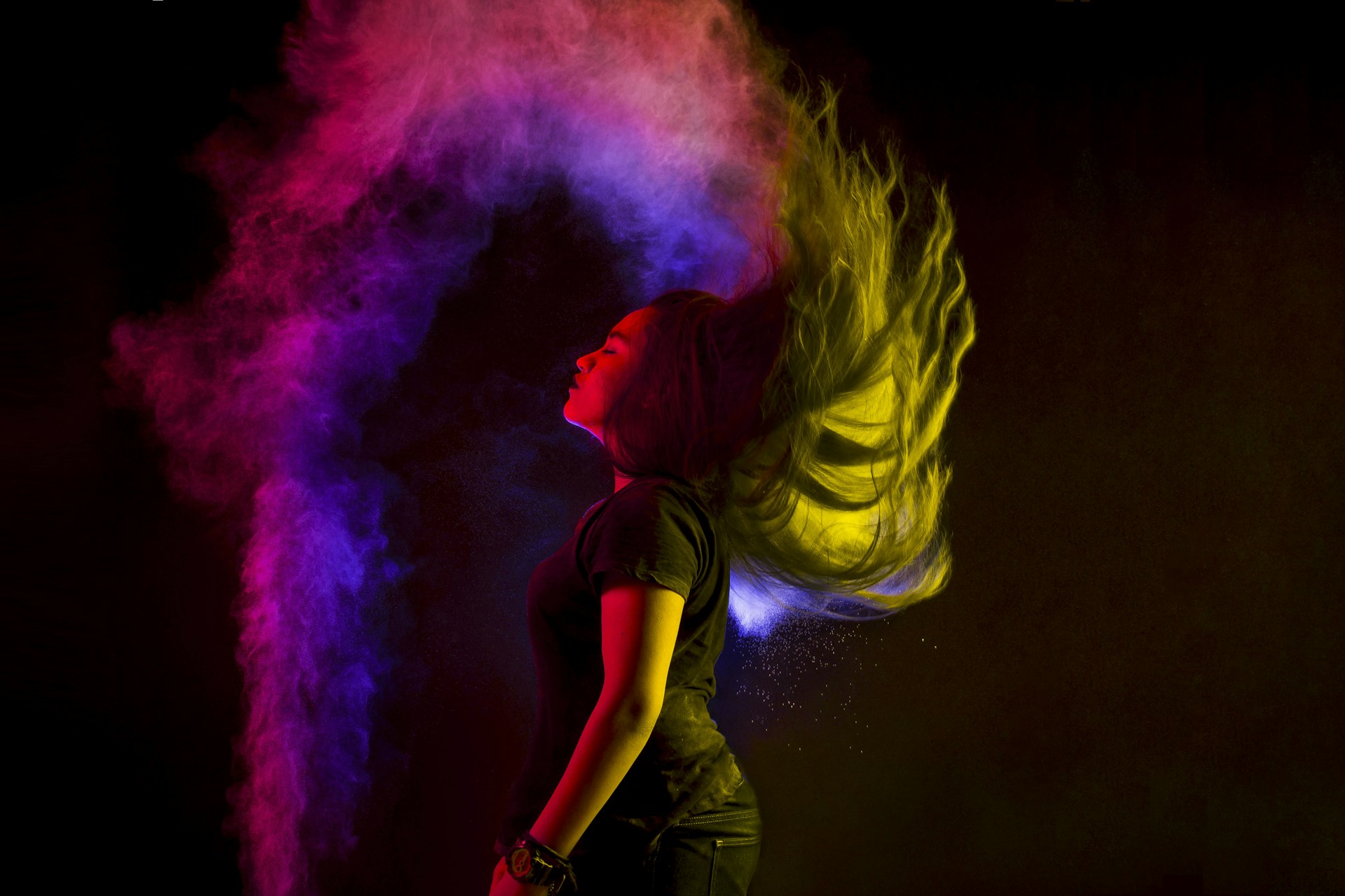 woman whipping her hair