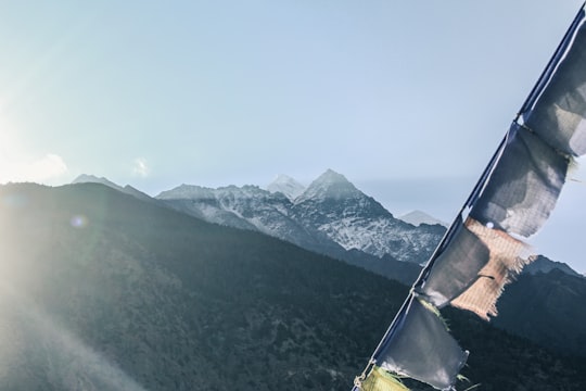 banner near mountain in Marpha Nepal