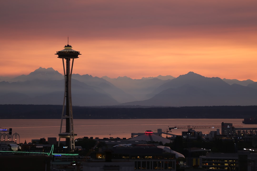 gray tower at golden hour, Space Needle