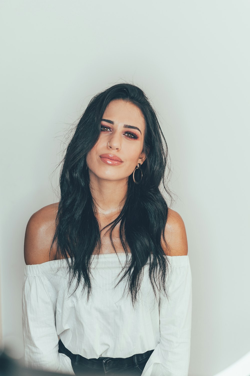 woman wearing white top