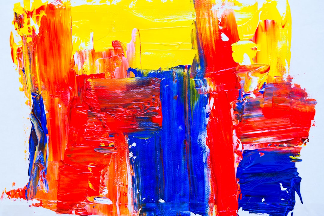 blue, red, and yellow paint illustration