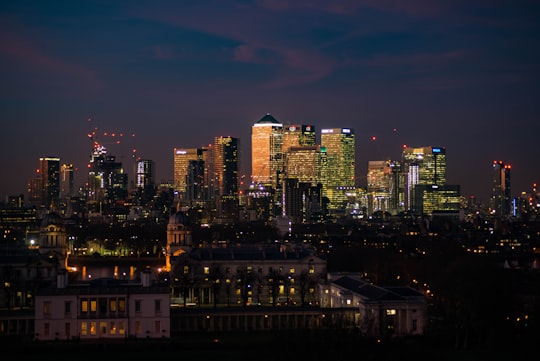 buildings at night in Canary Wharf United Kingdom