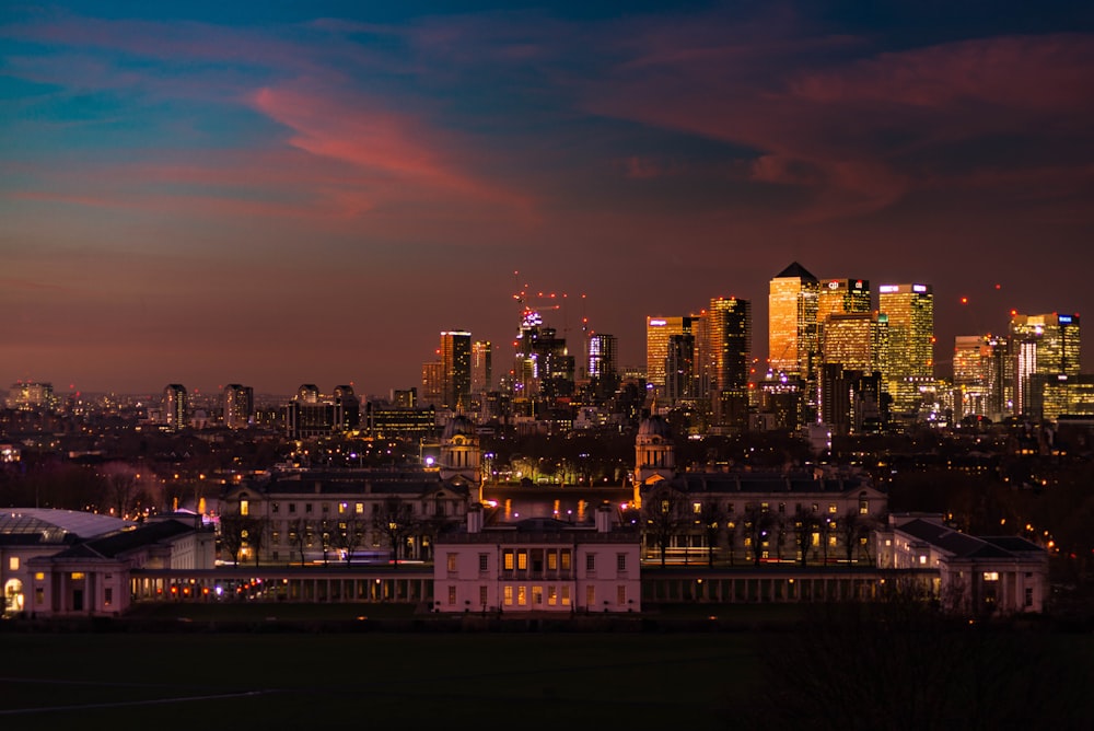 lighted-up city skyline