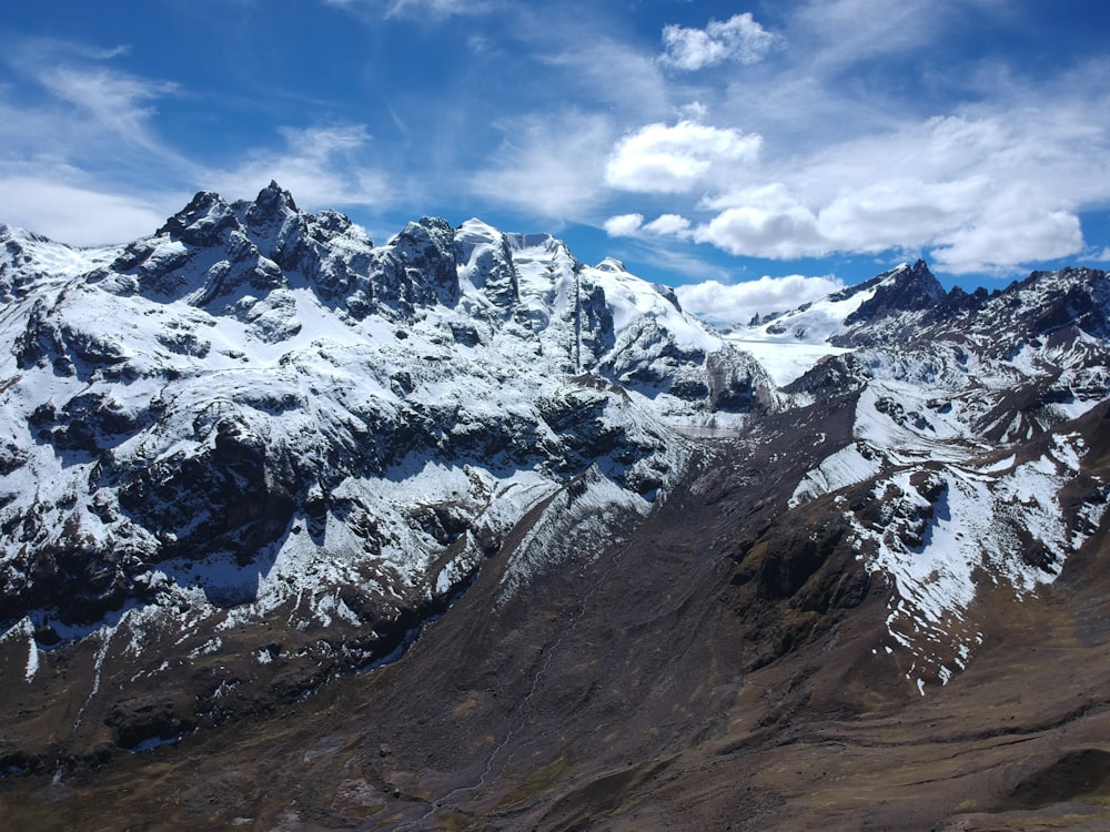 mountain covered with snow under blue skies