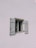 A simple exterior wall painted white with a small window in the center. The window has two light gray shutters partially open, each fitted with metal hinges and a latch. The setting suggests a minimalist architectural style.