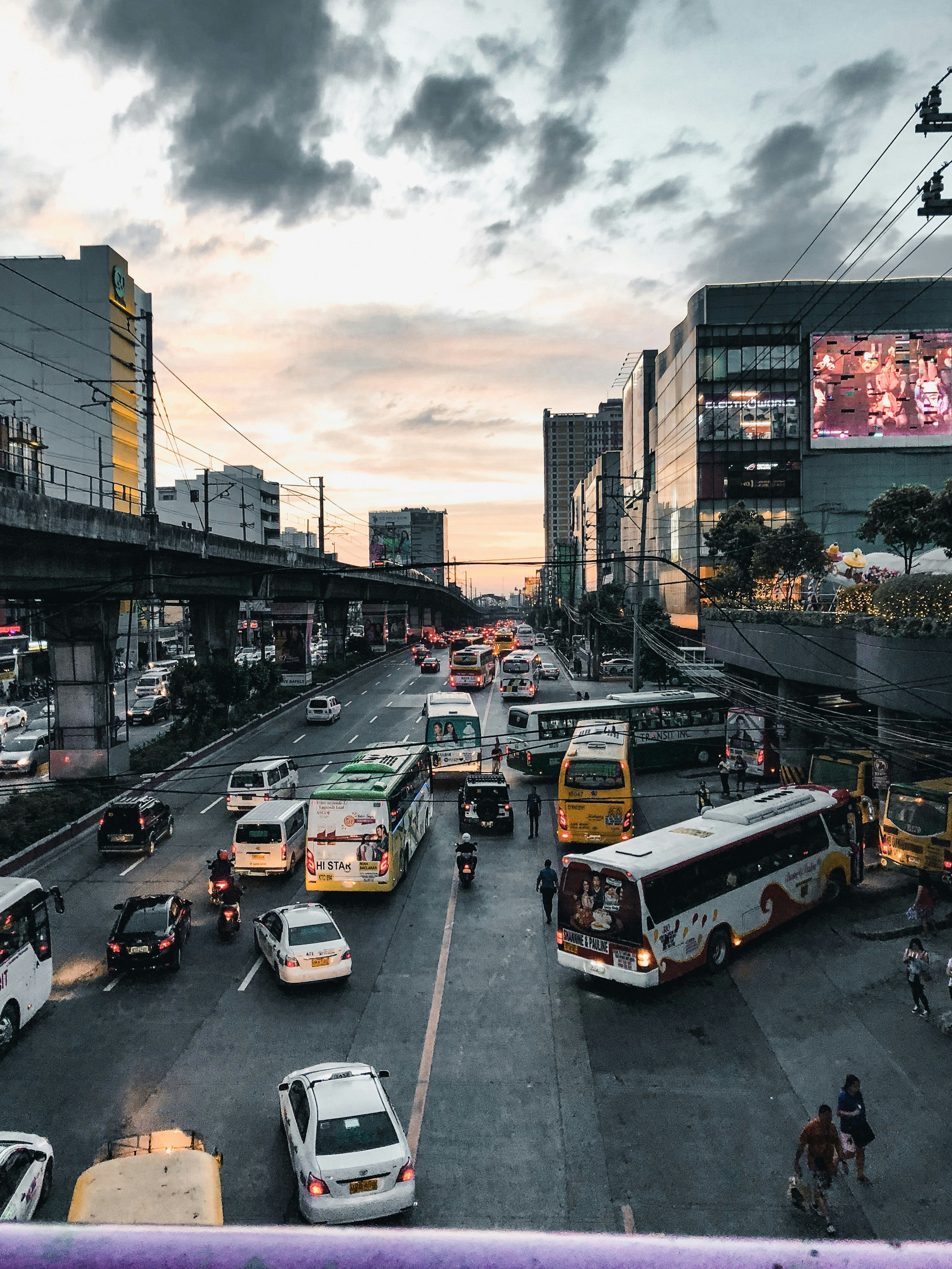 birds eye photography of vehicles on road
