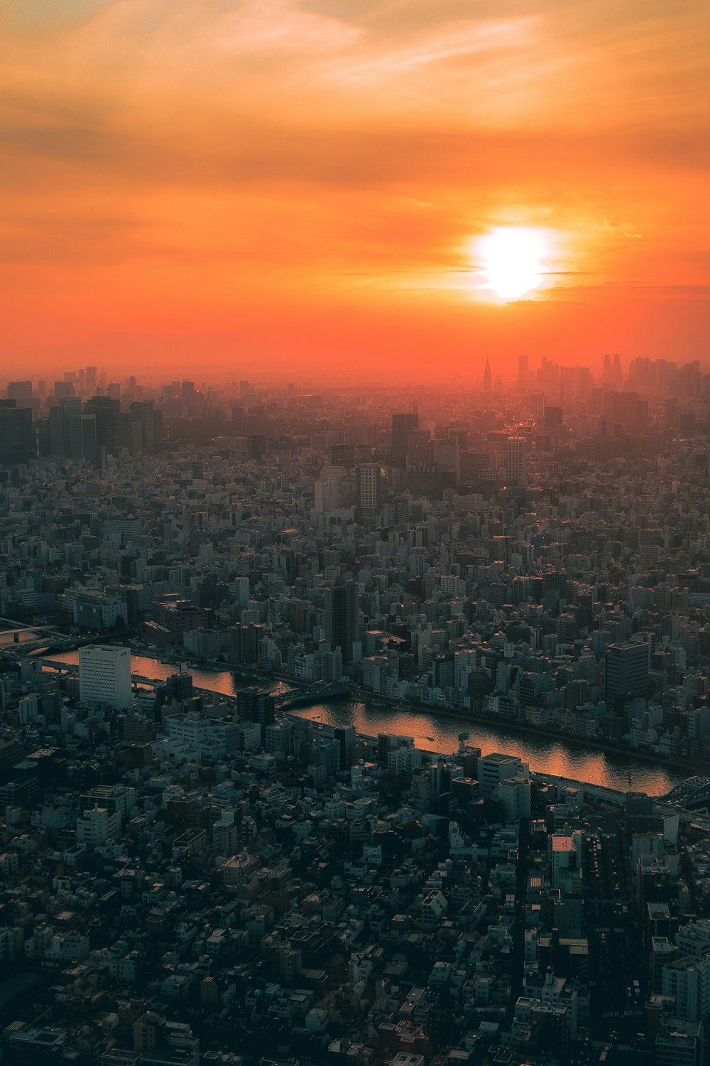 Fotografía aérea de la ciudad durante la hora dorada