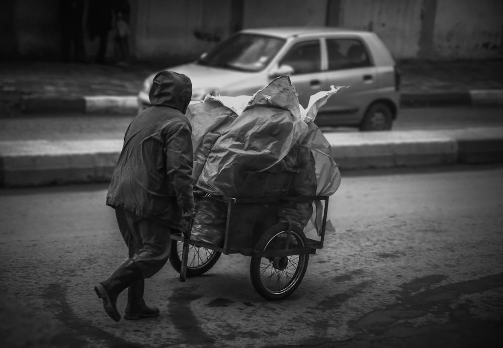 person pushing cart