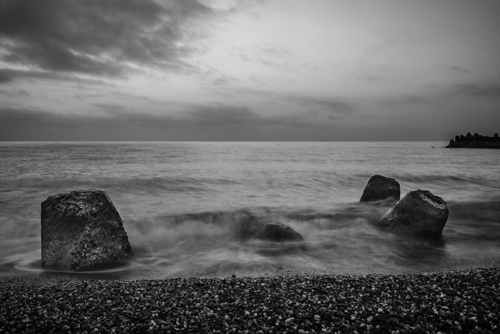 gray scale photo of sea