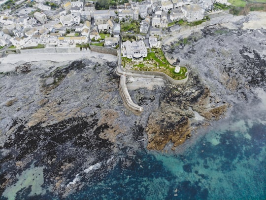 bird's-eye view photography of city near water in Marazion United Kingdom