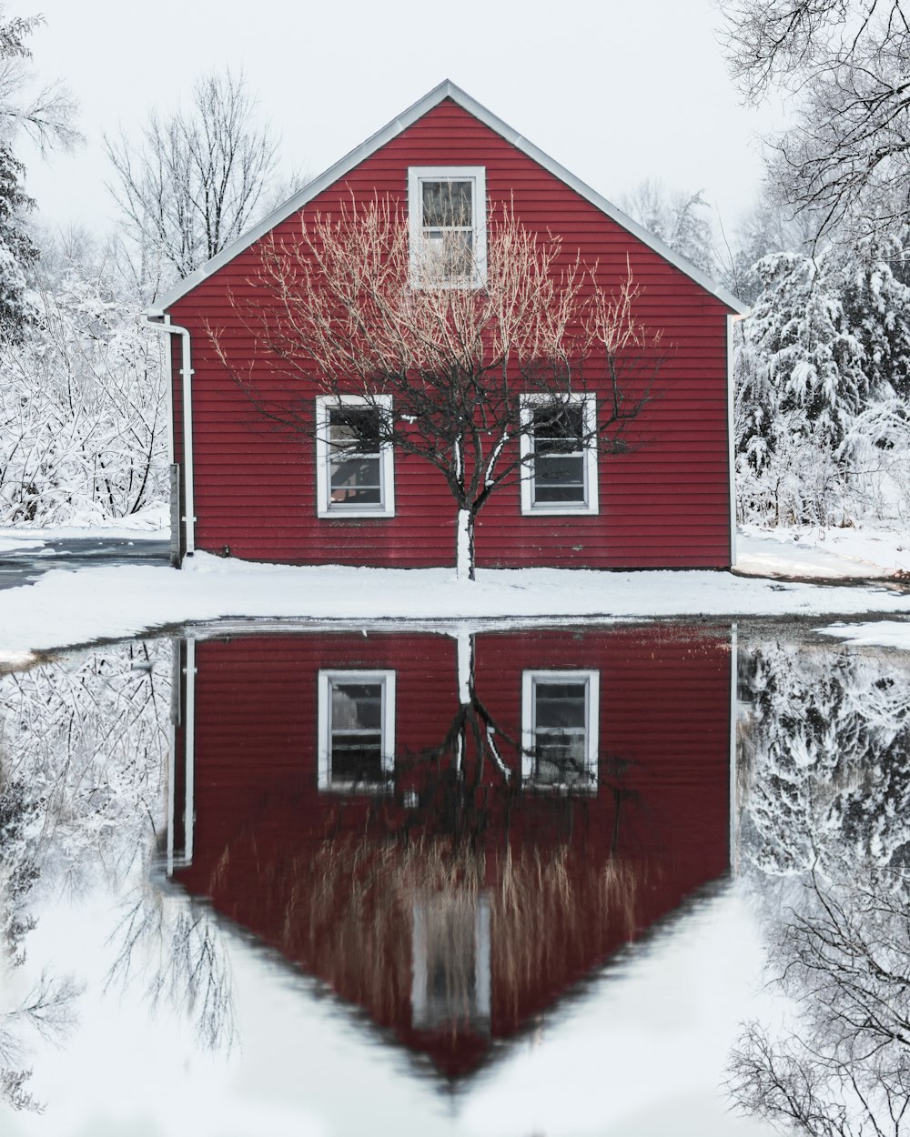 red and white wooden house